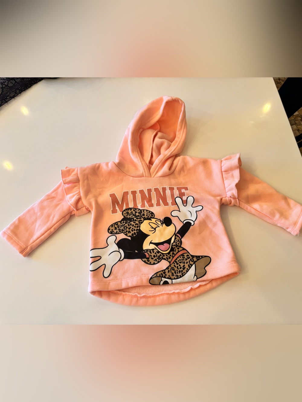 Disney Minnie Mouse Peach Pullover Hoodie with Leopard Graphic 2t